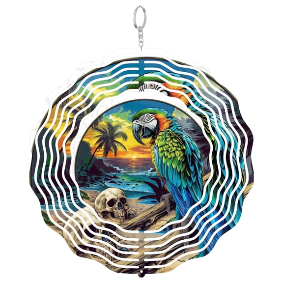 Colorful Parrot Bird Round 3D Wind Spinner Hanging Outdoor Garden Yard Decor