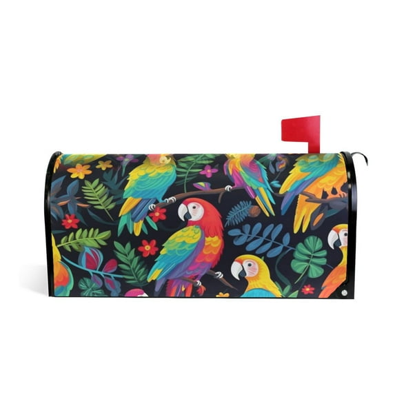 Colorful Parrot Bird and Leaf Magnetic Mailbox Covers 25.5" X 21" Post Letter Box Wraps Waterproof Garden Yard Outdoor Decoration