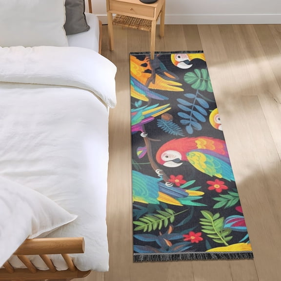 Colorful Parrot Bird and Leaf Runner Area Rug 2x6 Soft Non-Slip Washable Bedside Carpet for Hallway Bedroom Living Room Home Decor
