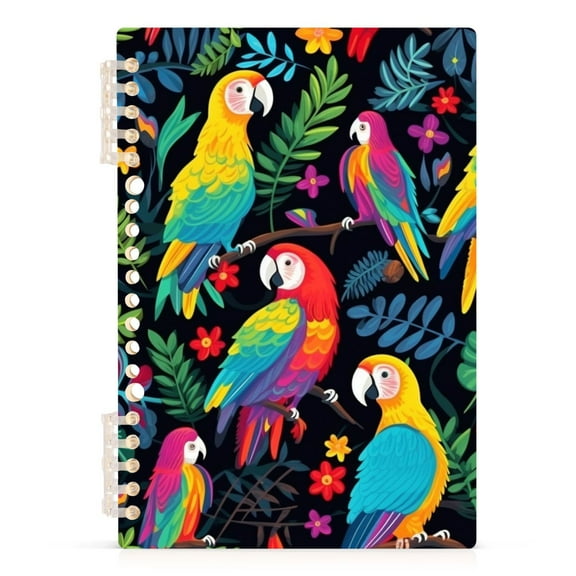 Colorful Parrot Bird and Leaf Spiral Notebooks 60 Sheets 120 Pages A5 Journal Notepad 8.3x5.7 Inch Thick Adjustable College Ruled Paper
