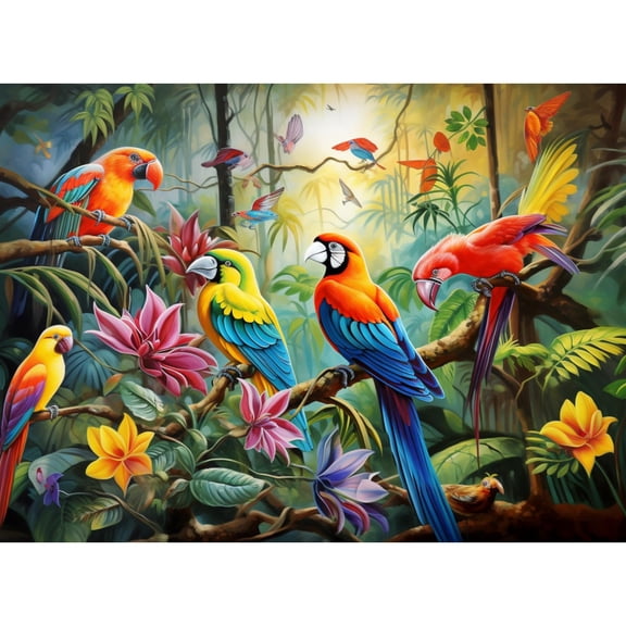 Colorful Parrot Family 5D Diamond Art Painting by Number Kits for Adults DIY Paint with Round Full Drill Diamond Gems Painting Art Craft for Home Wall Decor 11.8x15.8inch