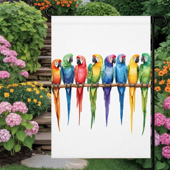 Colorful Parrot Garden Flag 12x18 Double Sided - Welcome Garden Flags for All Seasons Outside Décor, Watercolor Modern Funny Bird Decorative Personalized Yard Flags Small Sign