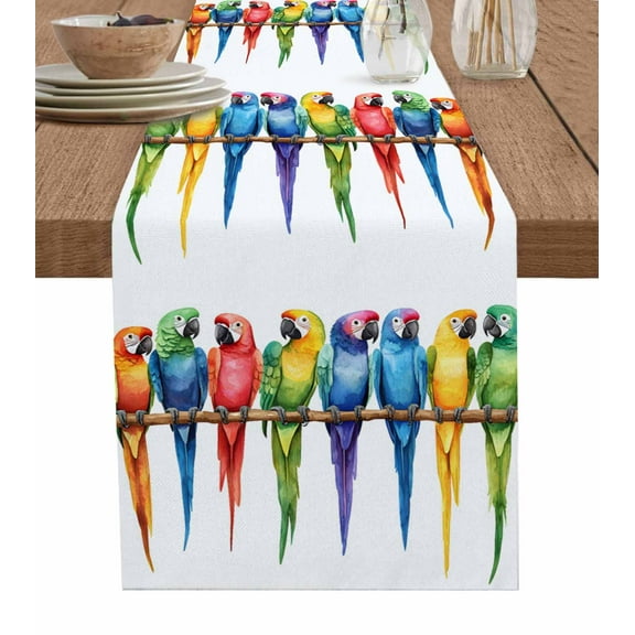 Colorful Parrot Table Runner 48 Inches, Watercolor Modern Funny Animal Bird Bed Runner Dresser Scarves Tabletop for Indoor Outdoor Parties/Ceremony/Banquet, 13" x 48"