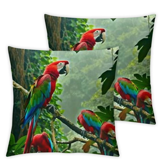 Colorful Parrot Throw Pillow Covers Couple Birds Tree Nature Jungle Square Pillow Cases Set of for Decorative Cushion Bed Couch Sofa Green "