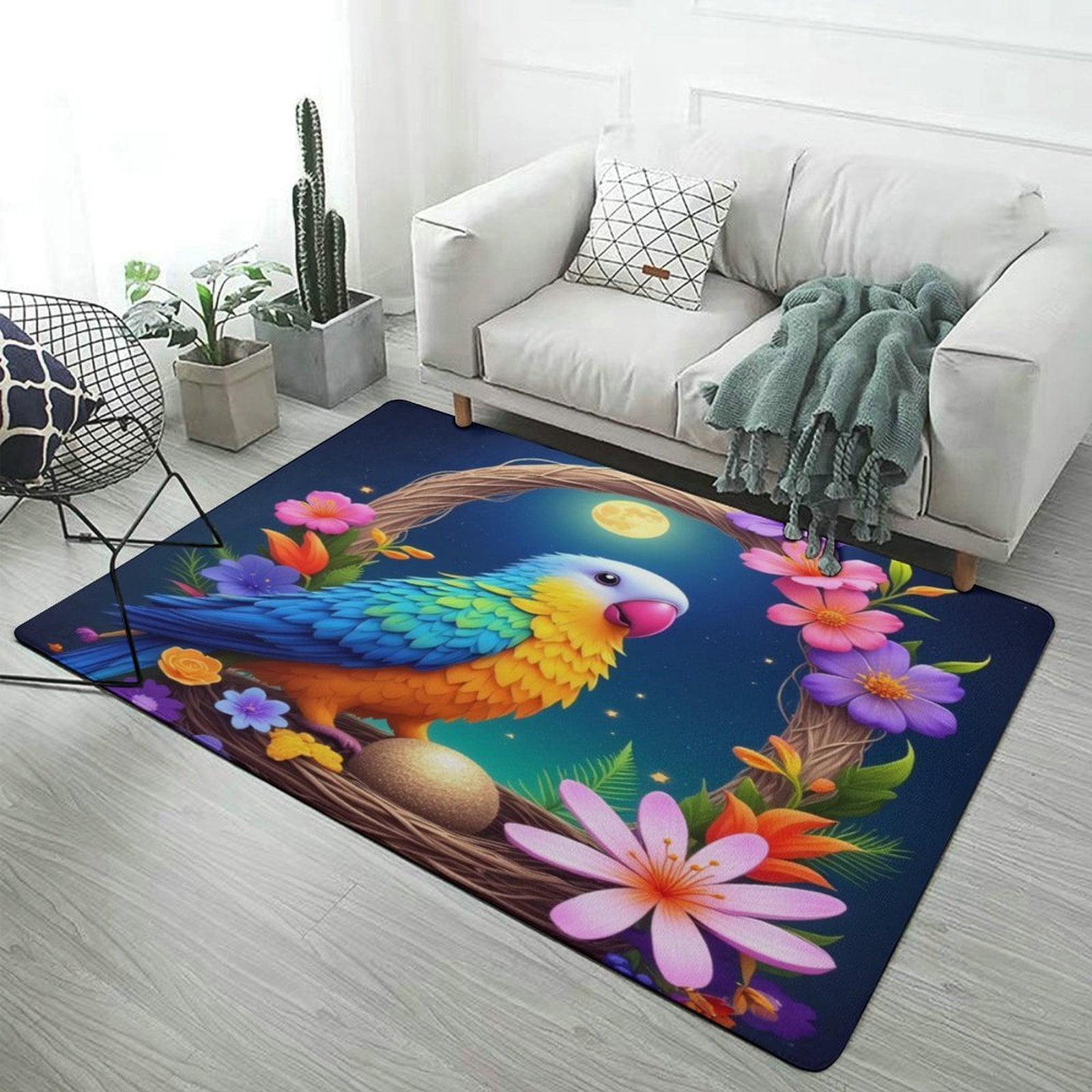Vasa Parrot Rug Colorful Parrot in Floral Basket Carpet Style Living Room Bedroom Rug ...