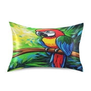 Colorful Parrot in Nature Satin Pillowcase 20x26 Double-Sided Print Soft Wrinkle Resistant