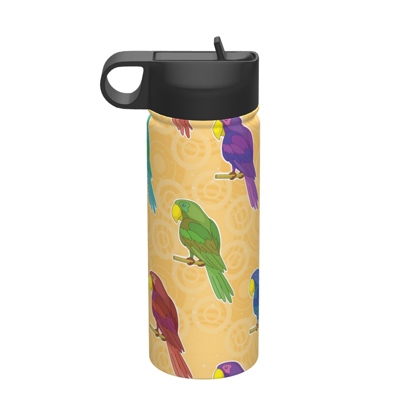 Colorful Parrots (5) 18 oz Water Bottle with Straw Lid Insulated Water