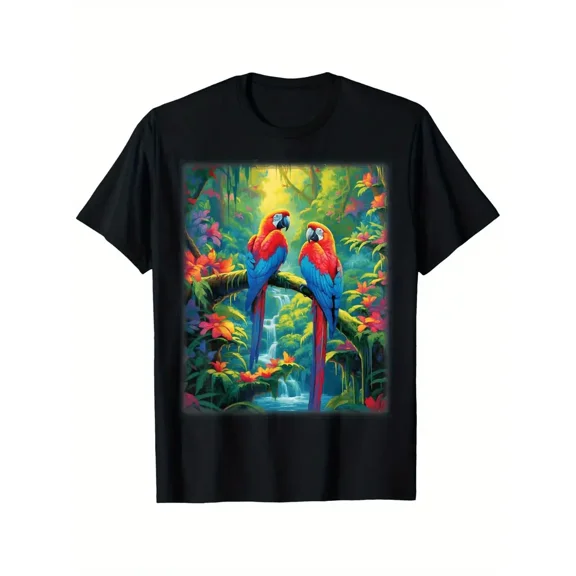 Colorful Parrots Rain Forest Jungle Macaw Parrot Men Women T-Shirt, 100% Cotton