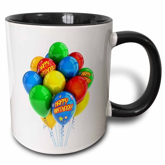 3drose, Colorful Party Balloons Happy Birthday, 15oz Two-tone Black Mug