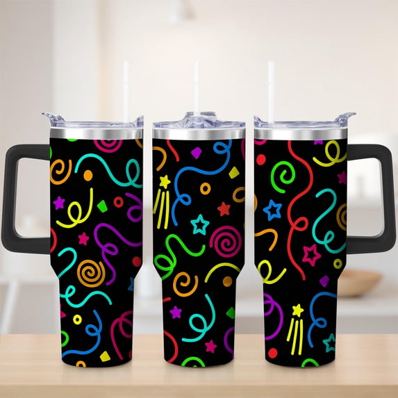 Colorful Party Confetti Stainless Steel Insulated Mug with Lid and Handle, 30oz