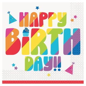 20 Count 6.5IN x 6.5IN Disposable Multicolor Happy Birthday Paper Lunch Napkins by Way To Celebrate
