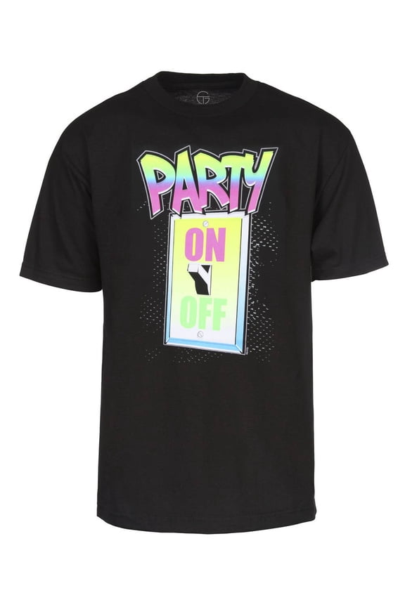 Colorful Party On and Off Switch Graphic T-Shirt - Black, Large