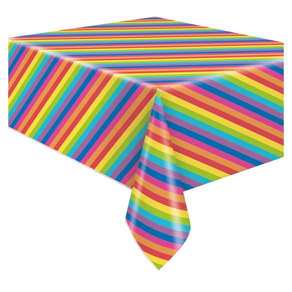 1 Count 54IN x 84IN Multicolor Stripe Rectangular Plastic Table Covers by Way To Celebrate