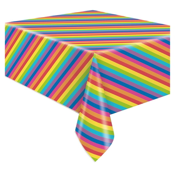 Rectangular 54" x 84" Colorful Party Rainbow Striped Plastic Table Cover, by Way To Celebrate