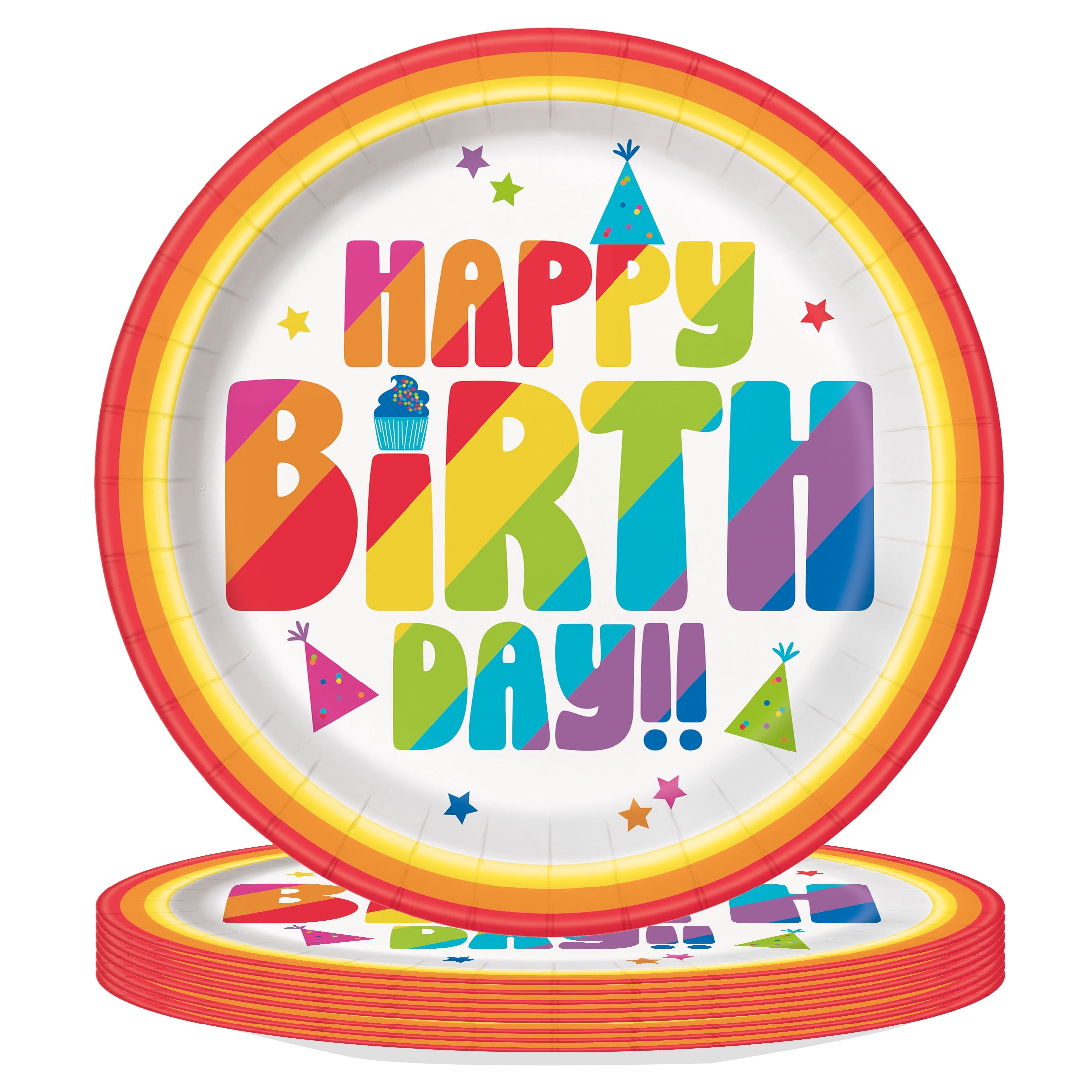 Happy Birthday Disposable Paper Plates, 9", Multicolor, 10 Count, by Way To Celebrate
