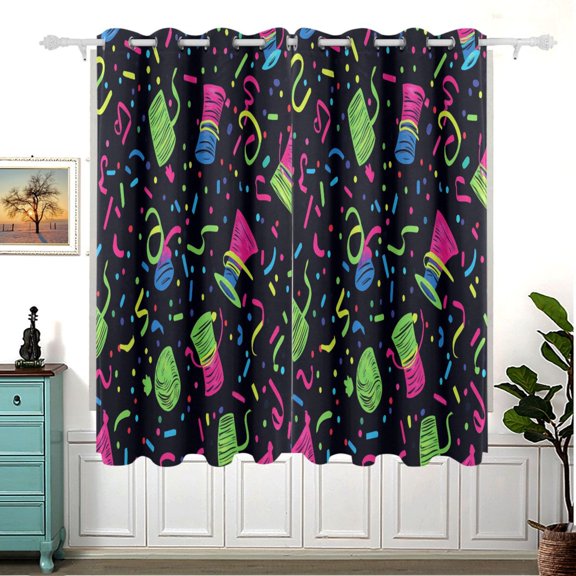 Colorful Party Theme Design Thermal Blackout Curtains 63x55 Inch 2 Panels Grommet Window Drapes for Bedroom Living Room