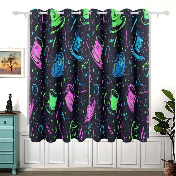 Colorful Party Theme Pattern Thermal Blackout Curtains 63x55 Inch 2 Panels Grommet Window Drapes for Bedroom Living Room