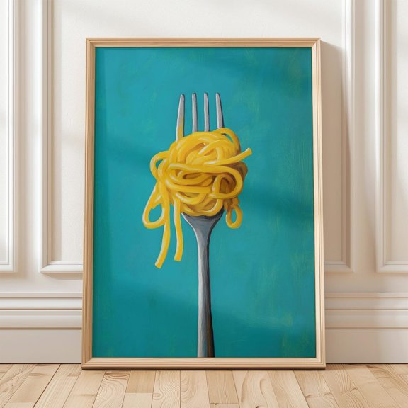 Colorful Pasta Food Wall Art Bright Fork Noodles Porch Display, Unframed Paper Poster 8x10in
