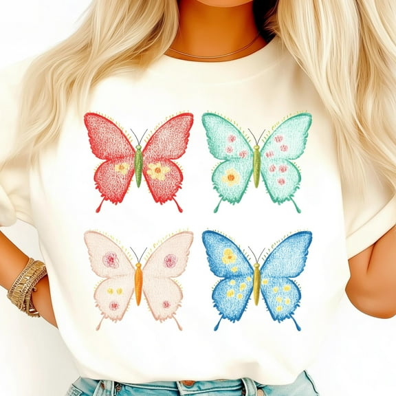 Colorful Pastel Butterfly Shirt Bundle, Cute Hand Drawn Spring Insect Shirt, Vibrant Bug Shirt, Kids Butterfly Art Printable
