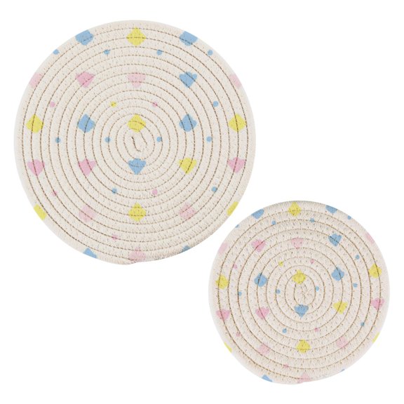 Colorful Pastel Shapes Pattern Cotton Braided Potholders, 2 Pack Heat-Resistant Pads 7.09'' and 9.45''