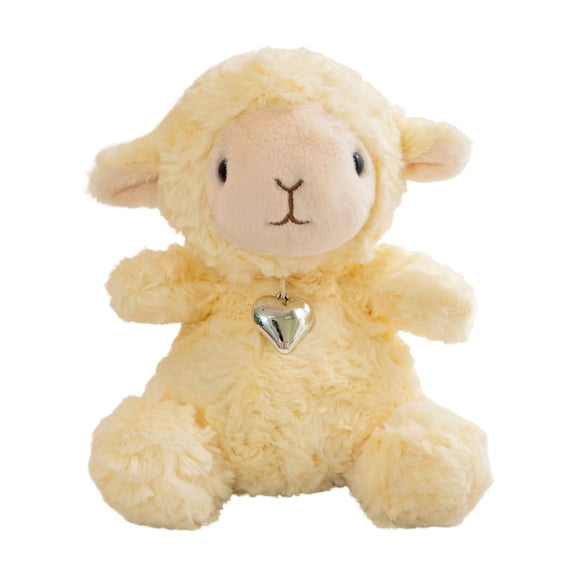 Colorful Pastel Sheep Plush Doll Soft Lamb Stuffed Animal with Heart Pendant for Nursery Decor Kids Gifts and Cozy Comfort Yellow
