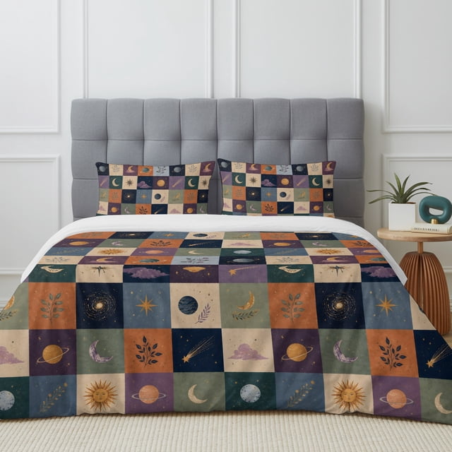 Colorful Patchwork 4 Piece Duvet Cover Set Twin Size Mystical Moon Star ...