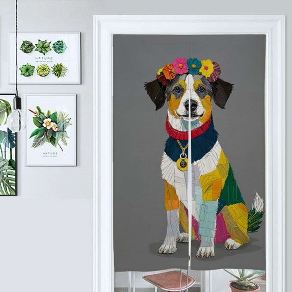 Colorful Patchwork Dog Art Door Curtain Nordic Living Room DoorCurtain Porch Partition Curtain Kitchen Rative Half Curtain