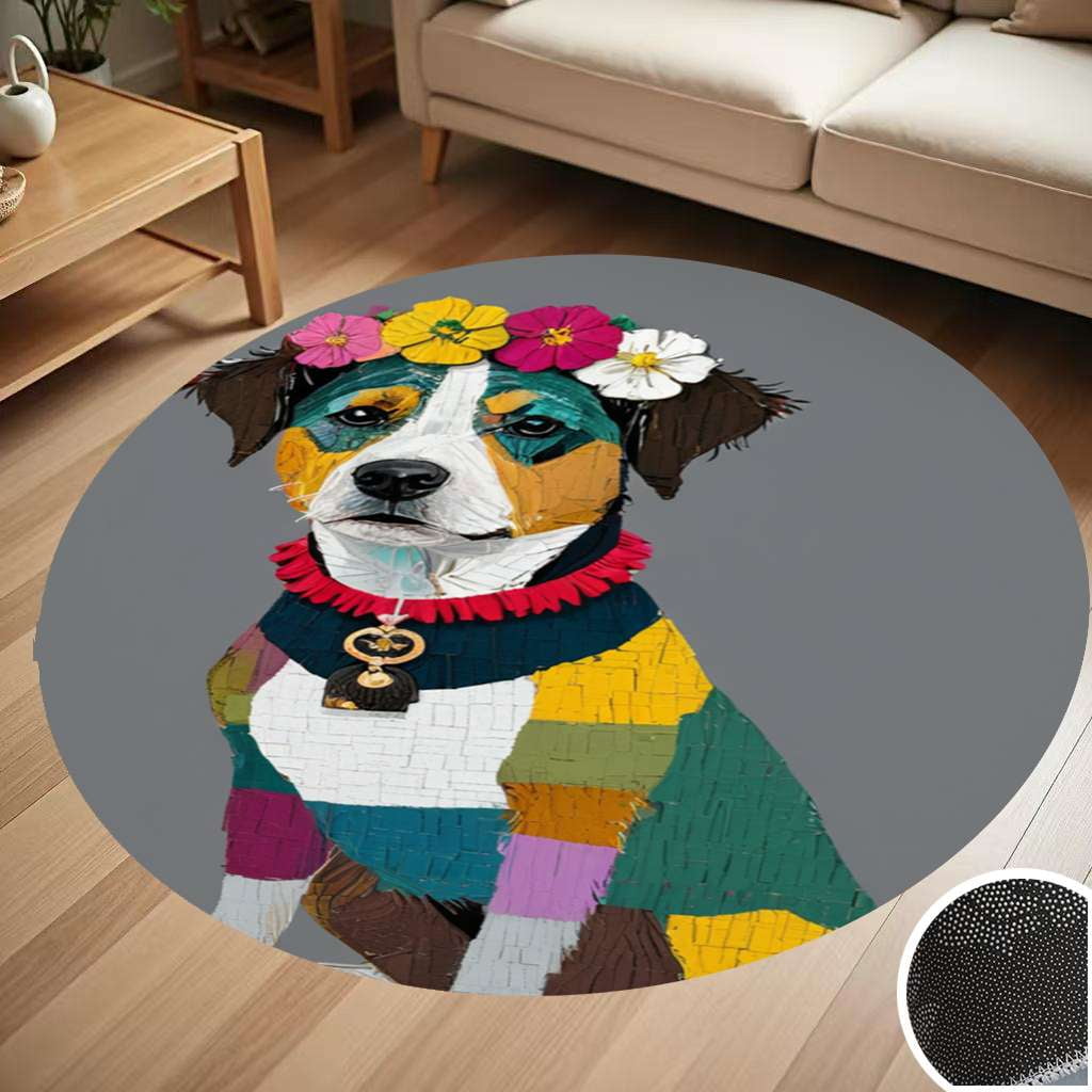Colorful Patchwork Dog Art Round Carpet Living Room Bedroom Home ...