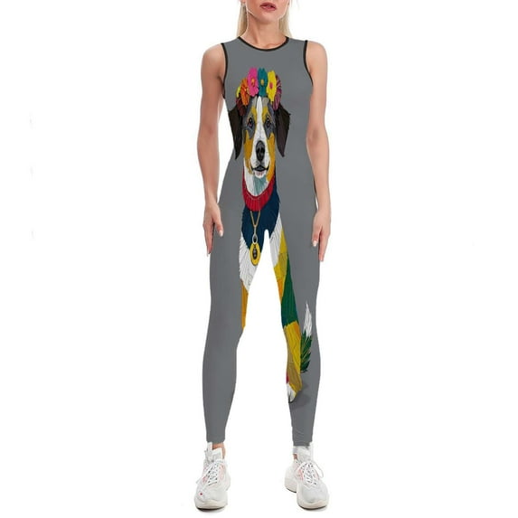 Colorful Patchwork Dog Art Women's One Piece Yoga Jumpsuits Leggings Playsuit Gym Suit Fitness Running Athletic Clothes Gym Wear Set