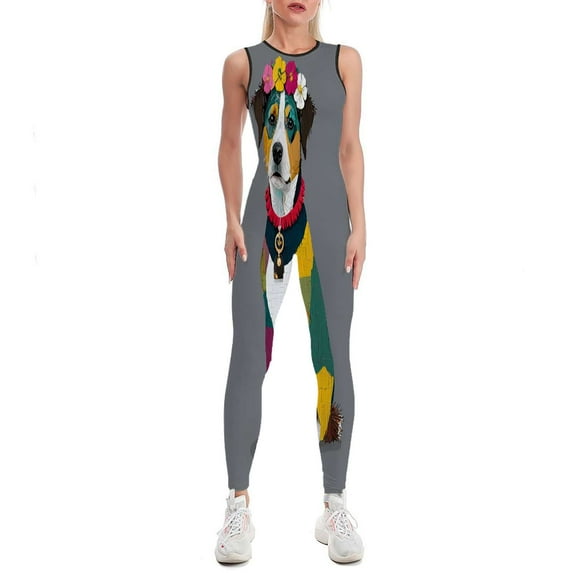 Colorful Patchwork Dog Art Women's One Piece Yoga Jumpsuits Leggings Playsuit Gym Suit Fitness Running Athletic Clothes Gym Wear Set