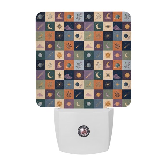Colorful Patchwork Night Lights, Mystical Moon Star Cloud Sunshine Leaf Plaid Smart Auto Dusk to Dawn Sensor Nightlights Plug-in Nightlight for Bedroom Bathroom Living Room Kitchen Hallway