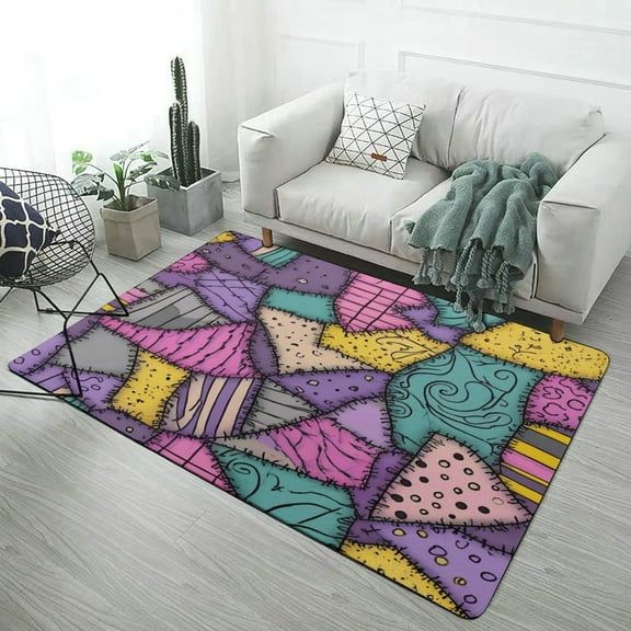 Colorful Patchwork Quilt Design Carpet Soft Comfy Rug for Home Living Room Bedroom Doormat Decor Area Rug Non-slip Mat 59"x71"