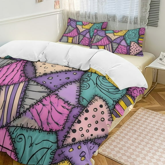 Colorful Patchwork Quilt Design Duvet Cover Set Bedding Set Polyester Quilt Cover for Bedroom Decoration