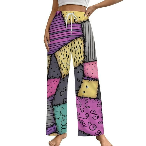 Colorful Patchwork Quilt Design Pajamas Leisure Trousers Soft Warm Sleepwear Bottoms Loose Retro Nightwear