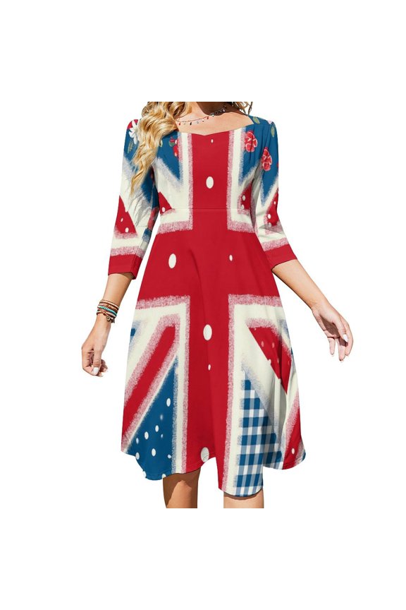 Colorful Patchwork Union Jack Flag-2 Women's Fall Dresses Casual Loose Flowy Swing Shift Dress