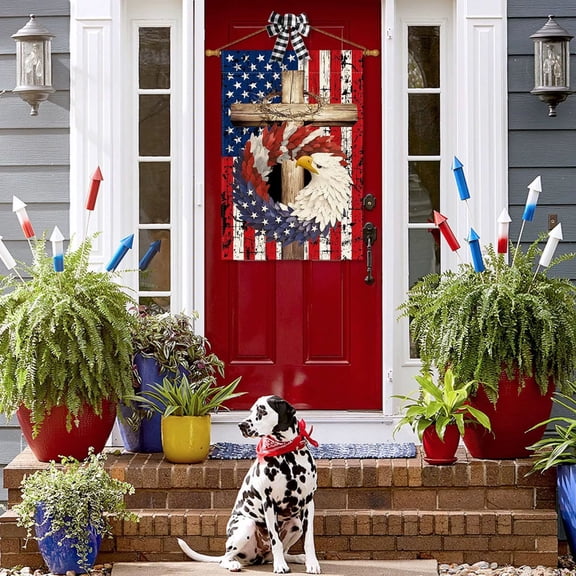 Colorful Patriotic Star Spangled Banner Eagle Ring House Flag, Independence Day Outdoor Flag, Courtyard Yard Decoration, Weather Resistant Banner for Memorial Day and Veterans Day