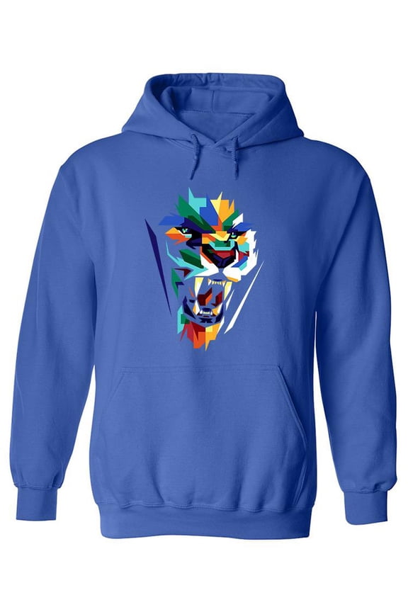 Colorful Pattern Lion Face Hoodie Men -Image by Shutterstock, Male Large