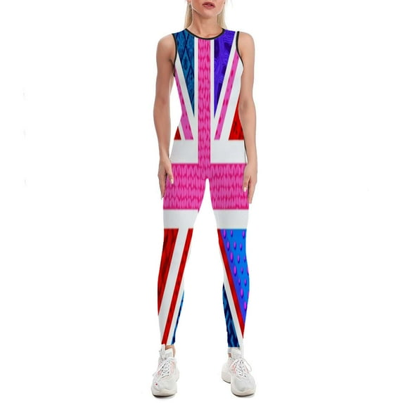 Colorful Patterned Union Jack Women's One Piece Yoga Jumpsuits Leggings Playsuit Gym Suit Fitness Running Athletic Clothes Gym Wear Set