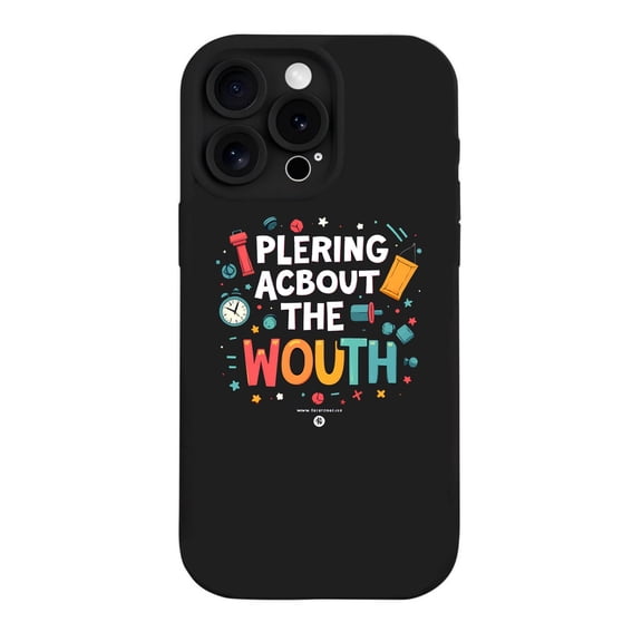 Colorful Patterned iPhone 15 Pro Case - Lightweight Yellowing Resistant Bold " PLERING ABOUT THE WOUTH " Design with Clock Book Pencil & Geometric Shapes
