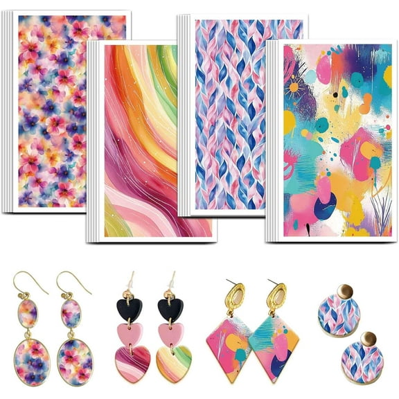Colorful Patterns Transfer Paper 4 Design 24Pcs Transfers Paper for Paint Splash Polymer Clay Transfers Sheets Rainbow Transfer Papers Small Ceramic Decals for Earrings Jewelry Making