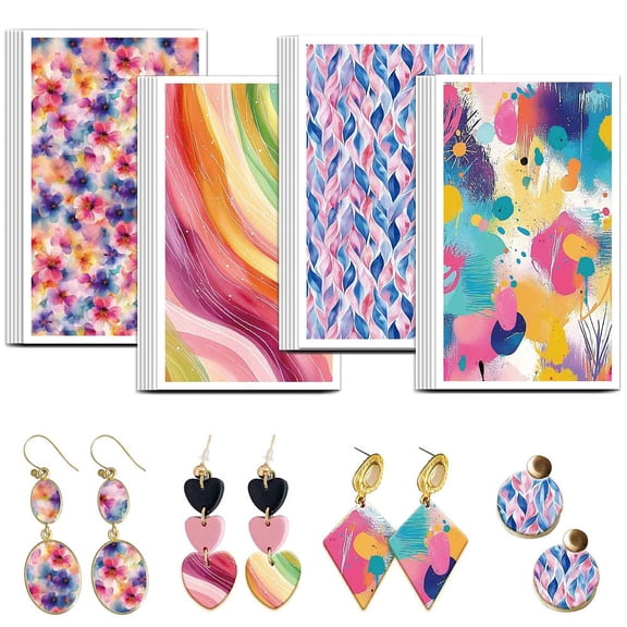 Colorful Patterns Transfer Paper 4 Design 24Pcs Transfers Paper for Paint Splash Polymer Clay Transfers Sheets Rainbow Transfer