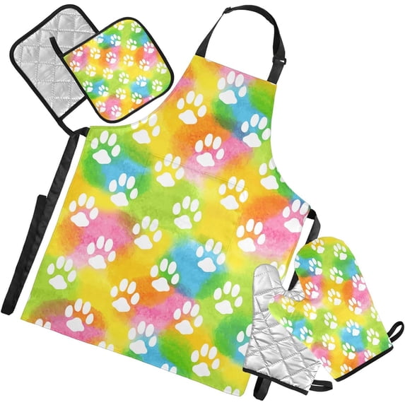 Colorful Paw Mothers day Kitchen Apron,Oven Mitt,Pot Holder,Towel,Birthday Gifts Set for Mom Wife Grandma
