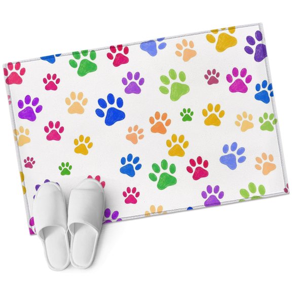 Colorful Paw Print Bathroom Rug Washable 2x3 Entryway Rug Non Slip Minimalist Cartoon Cute Claw Pattern Front Door Mat Low Pile Indoor Doormat Throw Floor Carpet for Kitchen Bedroom Entrance