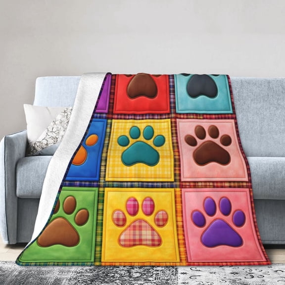 Colorful Paw Print Blanket Gift Throw Blanket Cozy Soft Pet Lover Pattern Blanket Home Decor Gift for Dog Cat Lovers 50x40