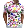 thumbnail image 1 of Colorful Paw Print Men Zipper T-shirt Summer Casual Short Sleeve T-shirt Top, 1 of 7