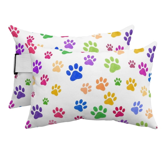 Colorful Paw Print Outdoor Pillows for Chaise Lounge Chair Beach Headrest Pillow Set of 2 Waterproof Lumbar Pillows with Insert&Strap Minimalist Cartoon Cute Claw Pattern Pool Pillow 12"x20"