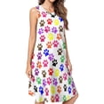 thumbnail image 1 of Colorful Paw Print Spring Summer Dresses for Women Fashion T-shirt Dress Casual Sleeveless Loose Sundress with Pockets, 1 of 5