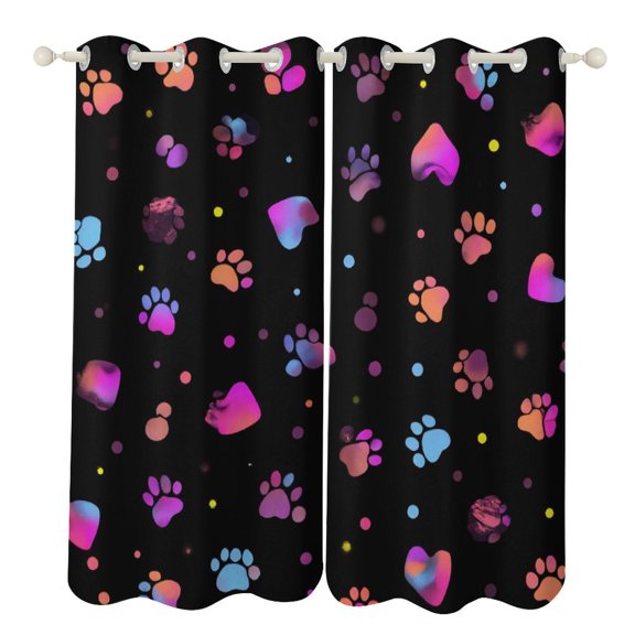 Colorful Paw Prints Pattern 2 Panels 3D Printing Pattern Curtain for Bedroom Living Room Kitchen Window Decoration Home