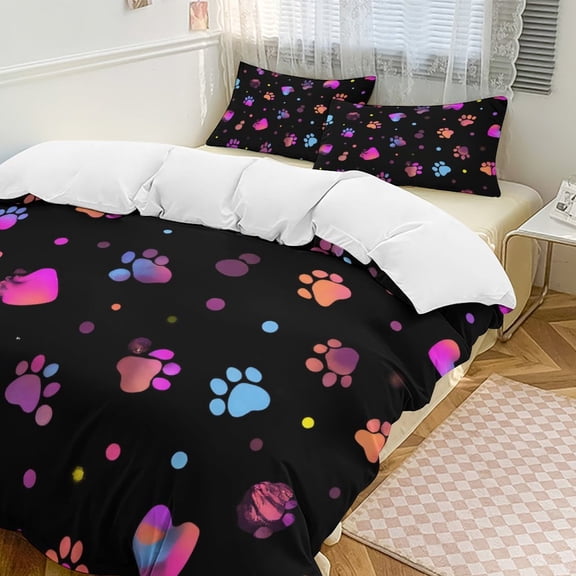 Colorful Paw Prints Pattern Duvet Cover Set Bedding Set Polyester Quilt Cover for Bedroom Decoration
