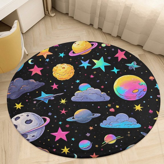 Colorful Paw Prints Round Area Rugs for Bedroom Living Room, 3FT Soft Indoor Circle Carpets, Carpet Home Decor Floor Mat